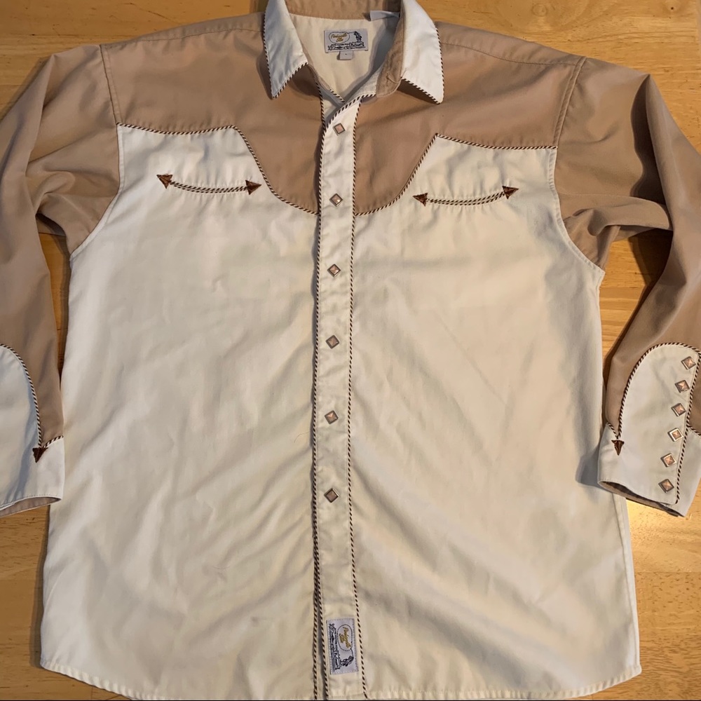 Panhandle Slim L Beige Brown Snap Western Shirt